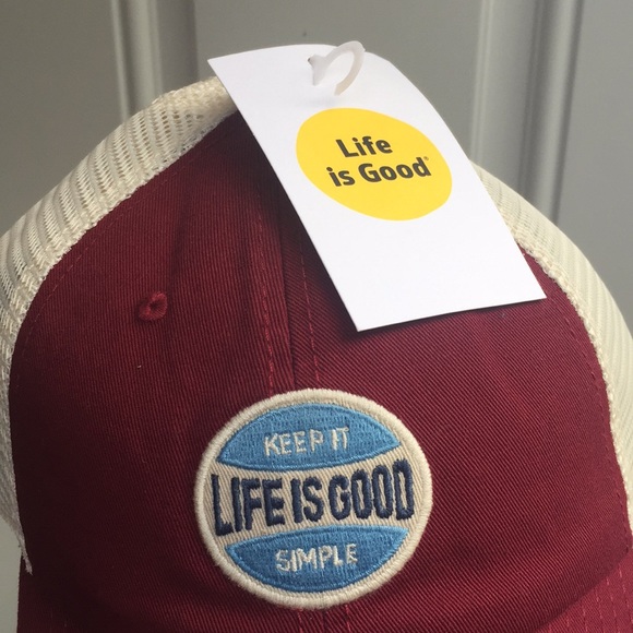 LIFE IS GOOD Trucker Hat  SnapBack Burgundy/Beige - Picture 2 of 11